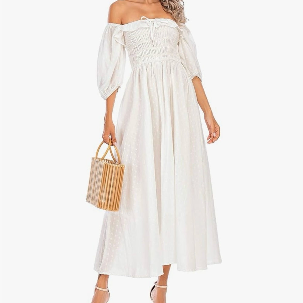 White Smocked Off-Shoulder Maxi Dress